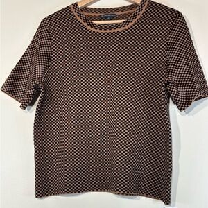 Adrianna Papell Black and Brown Patterned Short Sleeve Top Size S